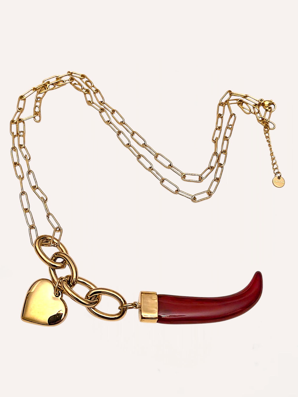 Collana lunga con corno e cuore – Collana Amuleto
