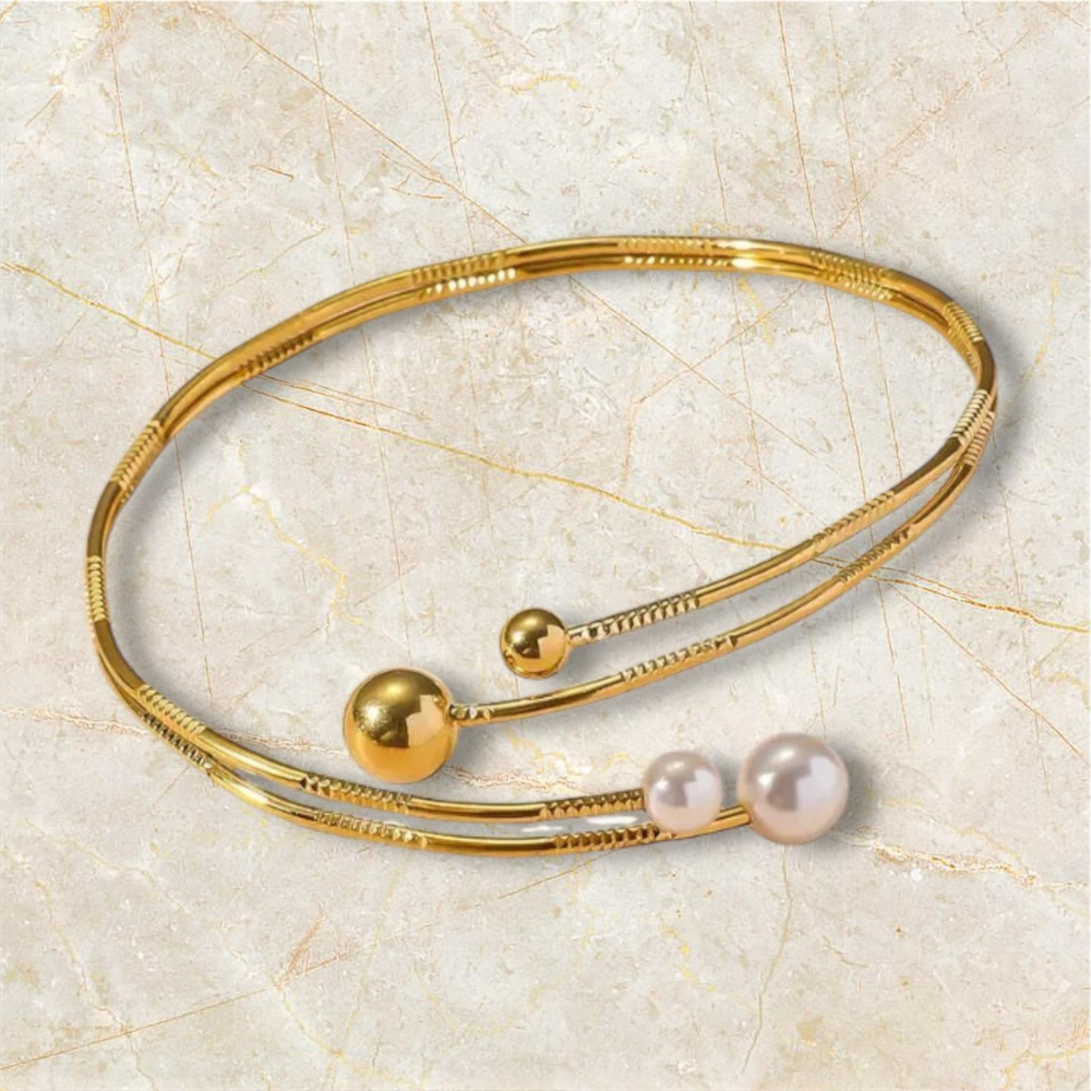 Bracciale aperto con perle e sfere – Bracciale Lyra
