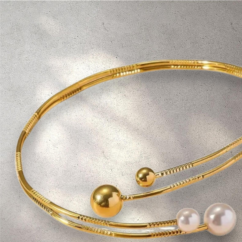 Bracciale aperto con perle e sfere – Bracciale Lyra