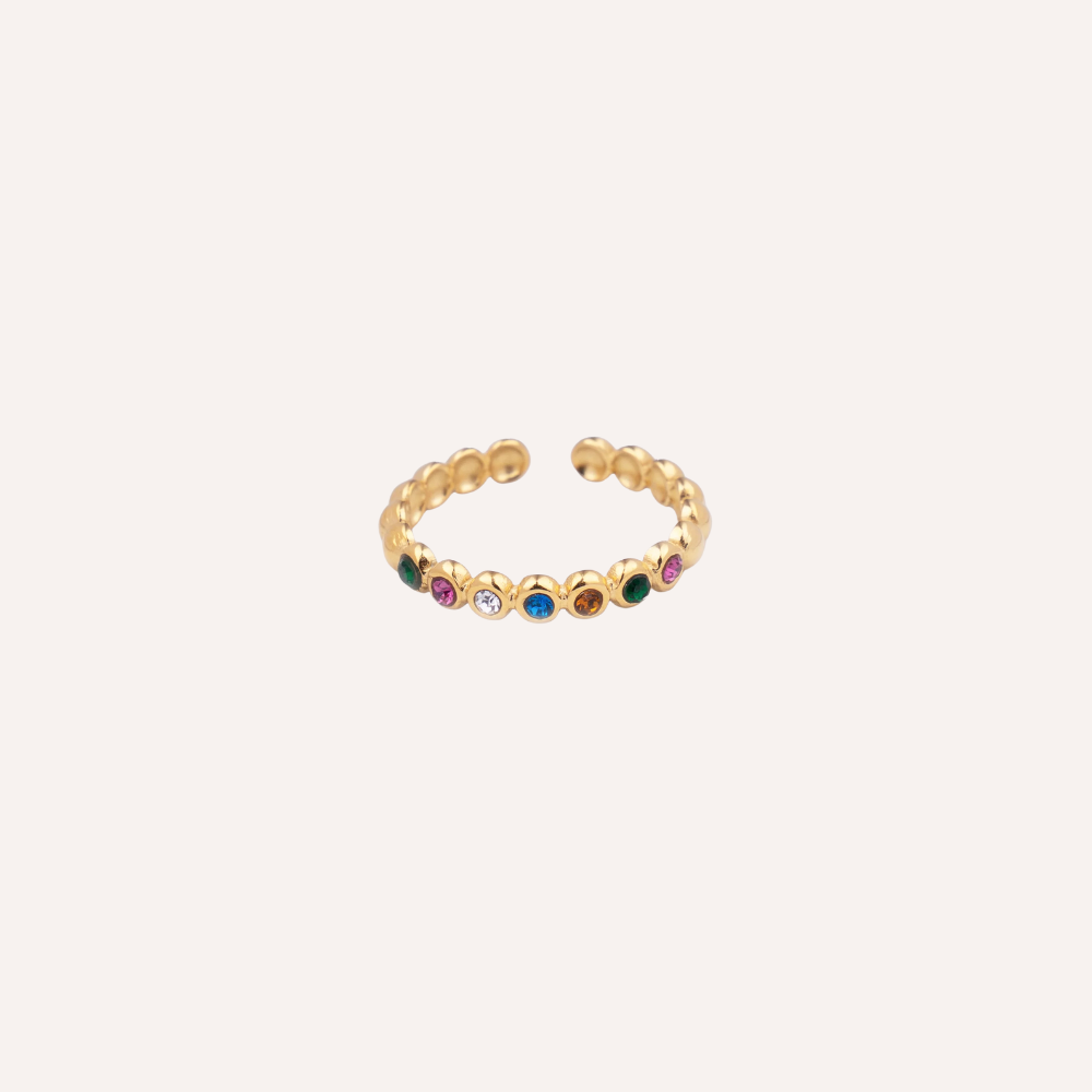 Anello dorato con zirconi colorati – Arcobaleno