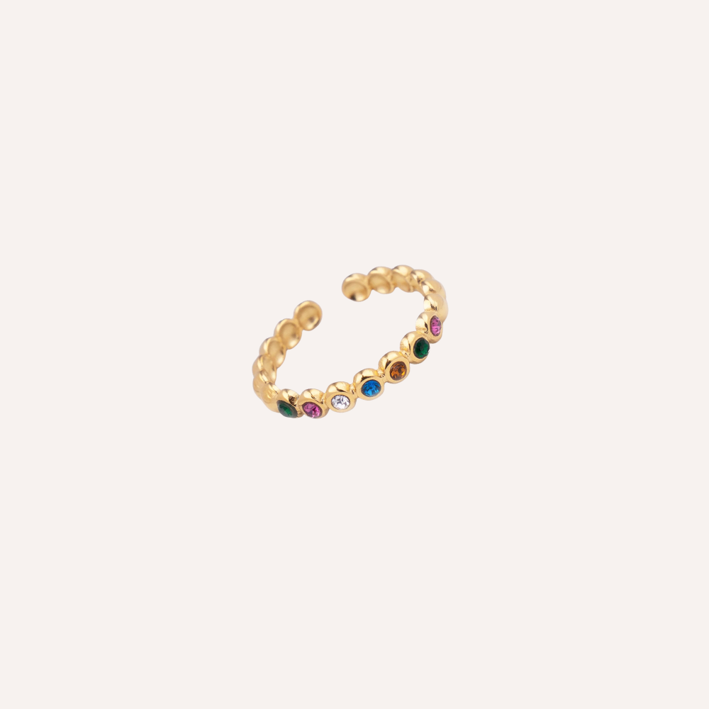 Anello dorato con zirconi colorati – Arcobaleno