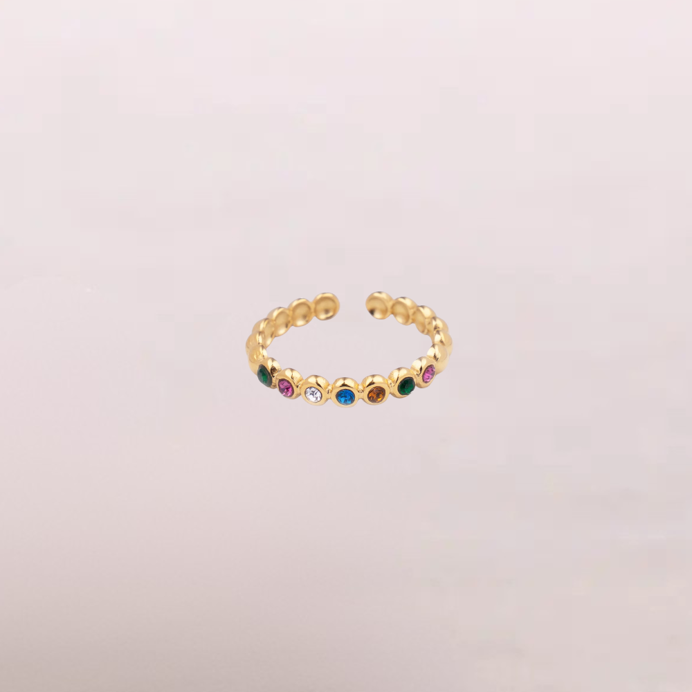 Anello dorato con zirconi colorati – Arcobaleno