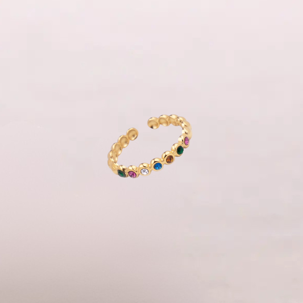 Anello dorato con zirconi colorati – Arcobaleno