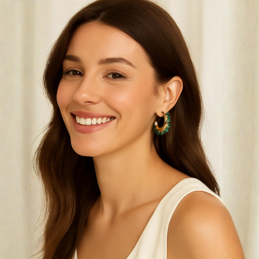 Orecchini a mezzaluna con pietre naturali – Corona