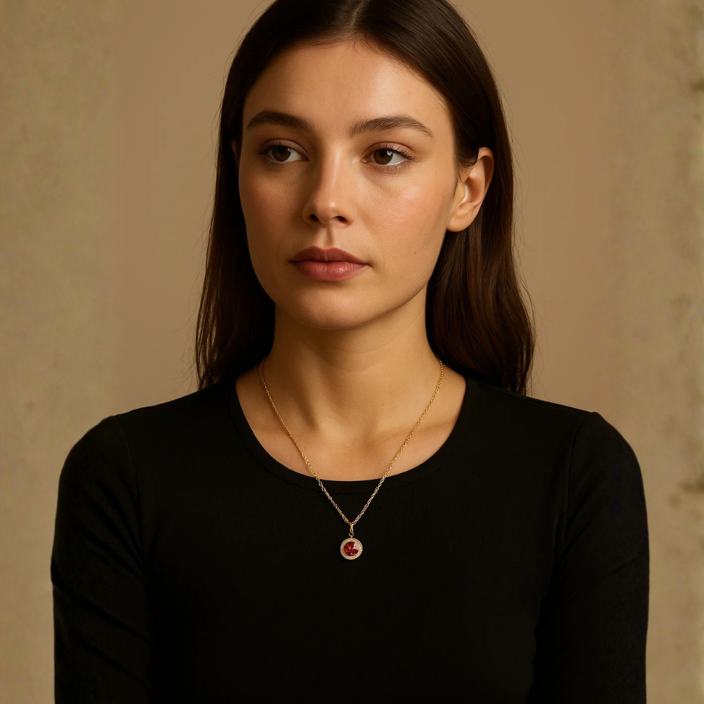 Collana con pendente tondo di zirconi colorati – Collana Zahra
