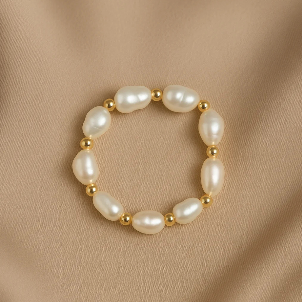 Anello con perle e sfere dorate – Grace