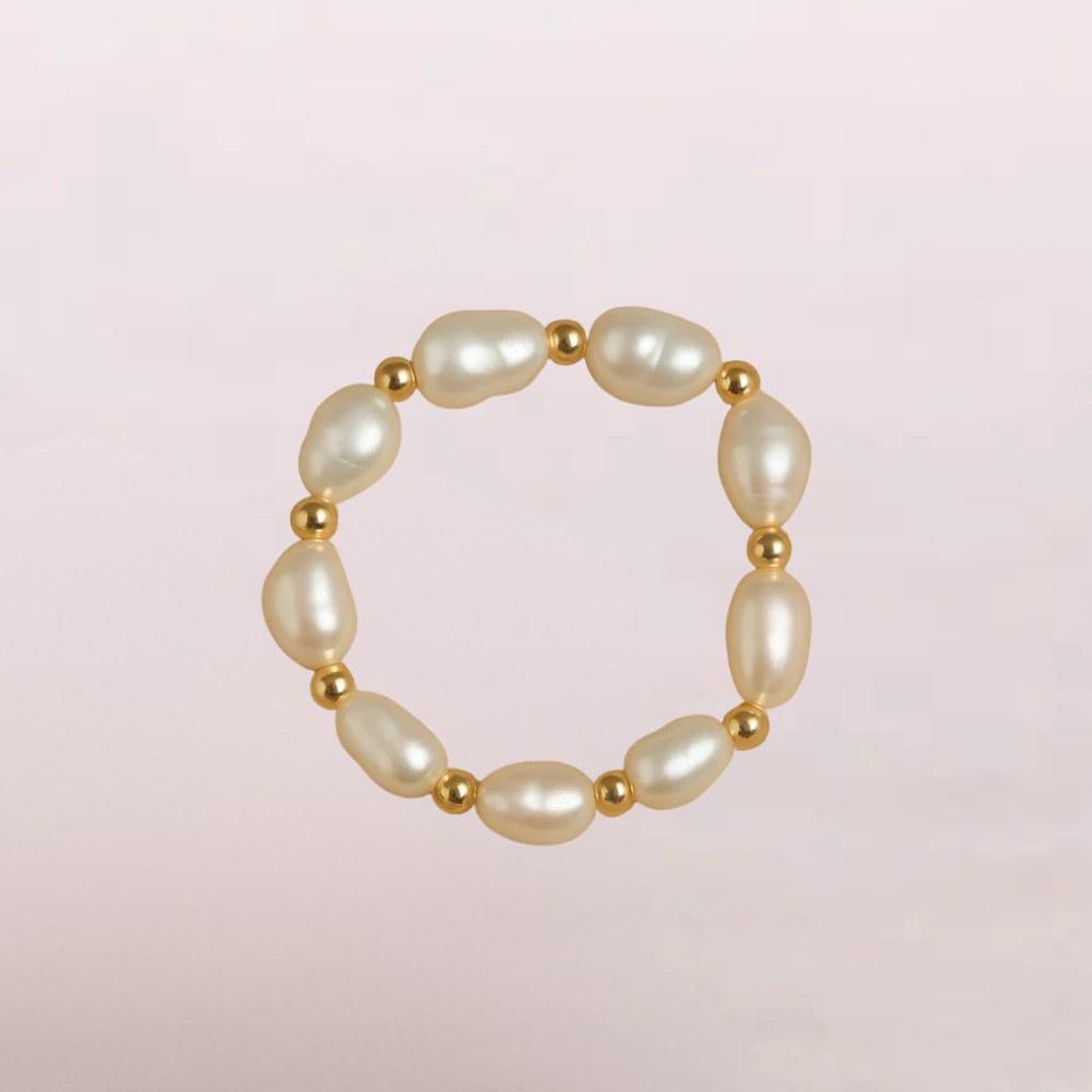 Anello con perle e sfere dorate – Grace