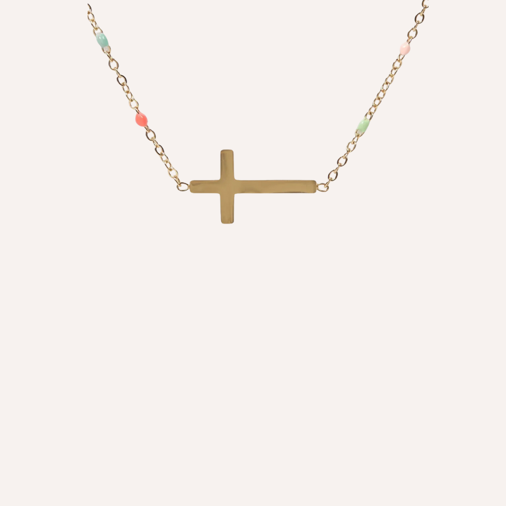 Collana con croce orizzontale e perline colorate – Eterea
