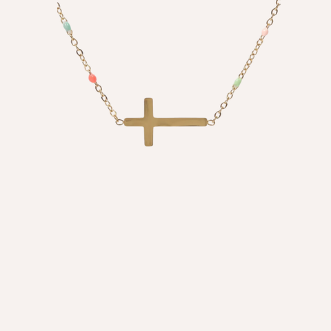 Collana con croce orizzontale e perline colorate – Eterea