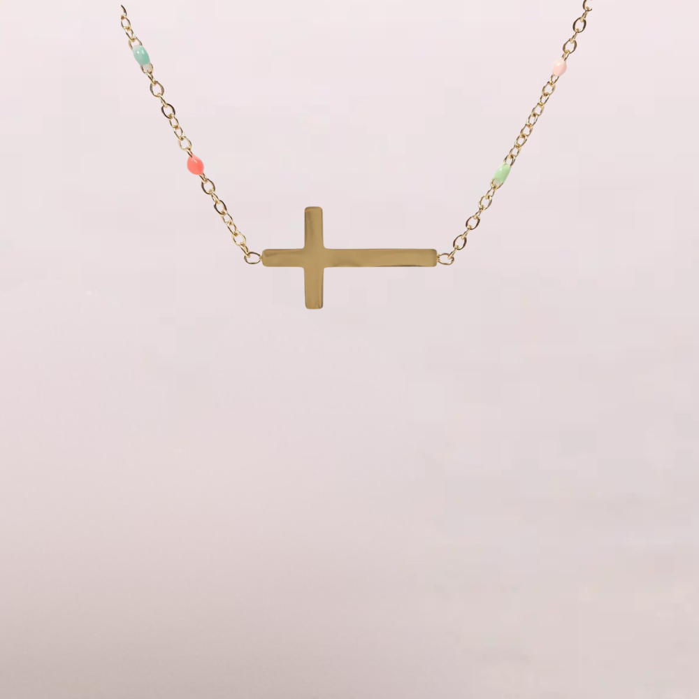 Collana con croce orizzontale e perline colorate – Eterea