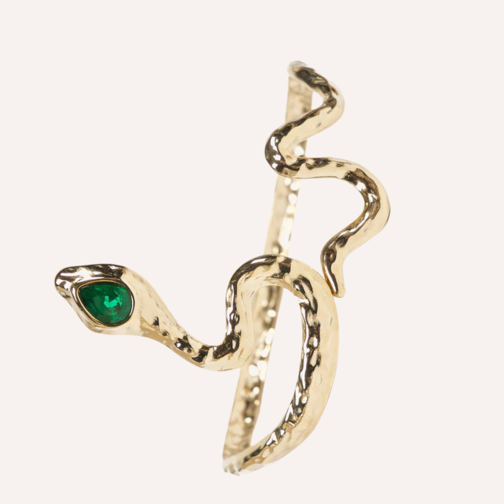 Bracciale serpente dorato con pietra verde – Ophidia