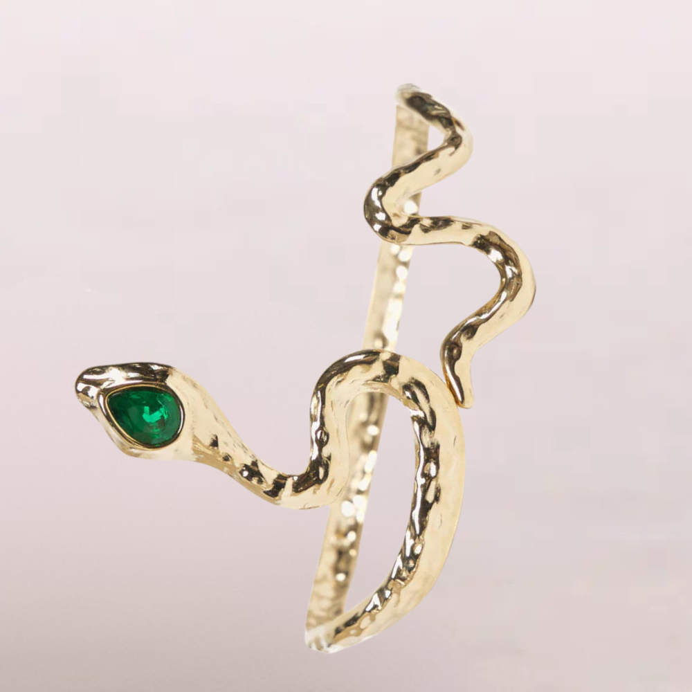 Bracciale serpente dorato con pietra verde – Ophidia