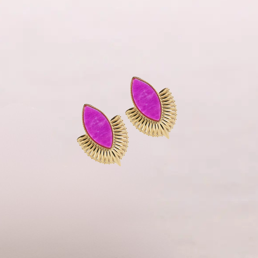 Orecchini con pietra fucsia e dettaglio raggiera – Nova