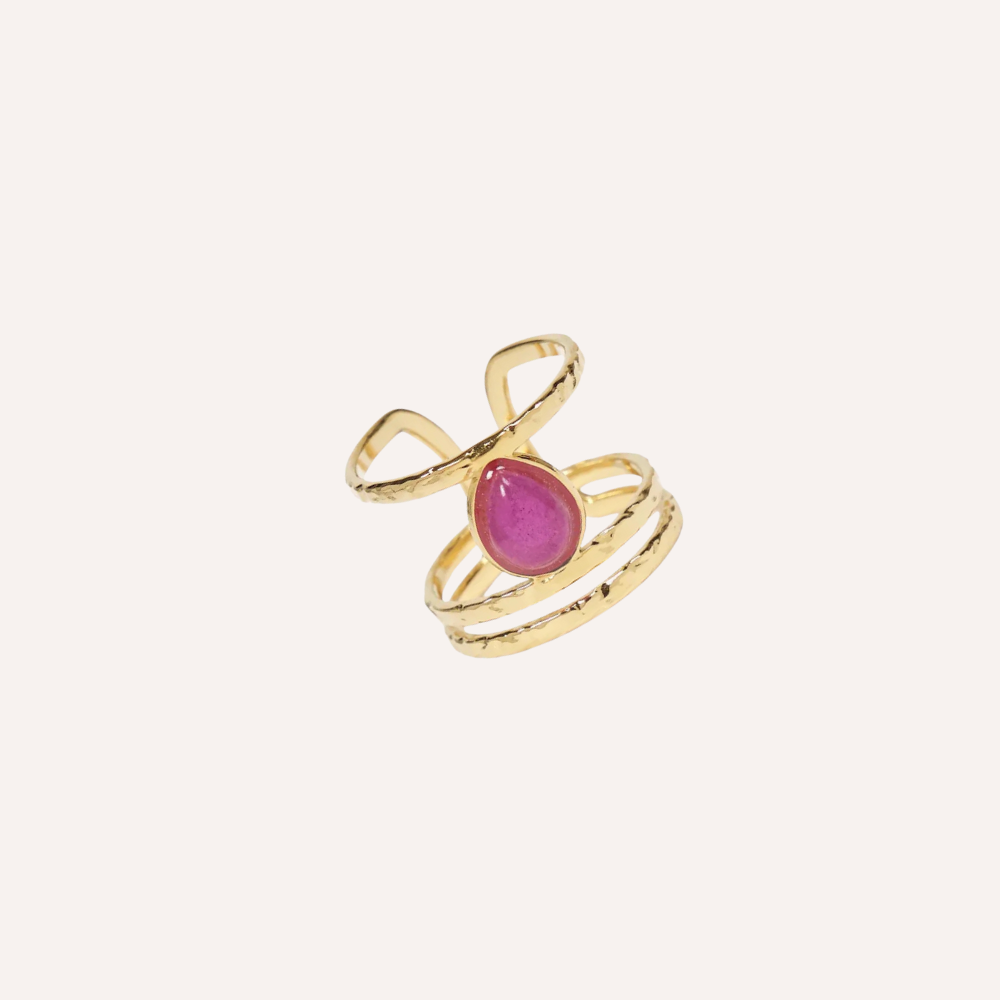 Anello dorato con pietra fucsia - Nova