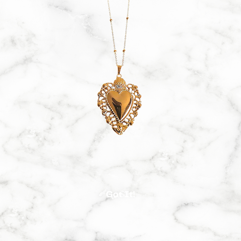 Collana con pendente cuore sacro traforato – Collana Sacred Heart