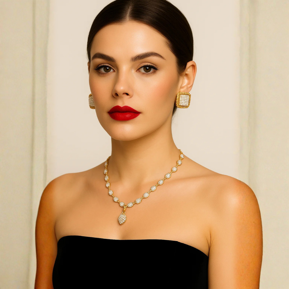 Orecchini a bottone con pavé di cristalli – Orecchini Shine Square