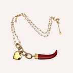 Collana lunga con corno e cuore – Collana Amuleto
