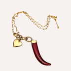 Collana lunga con corno e cuore – Collana Amuleto