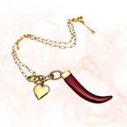 Collana lunga con corno e cuore – Collana Amuleto