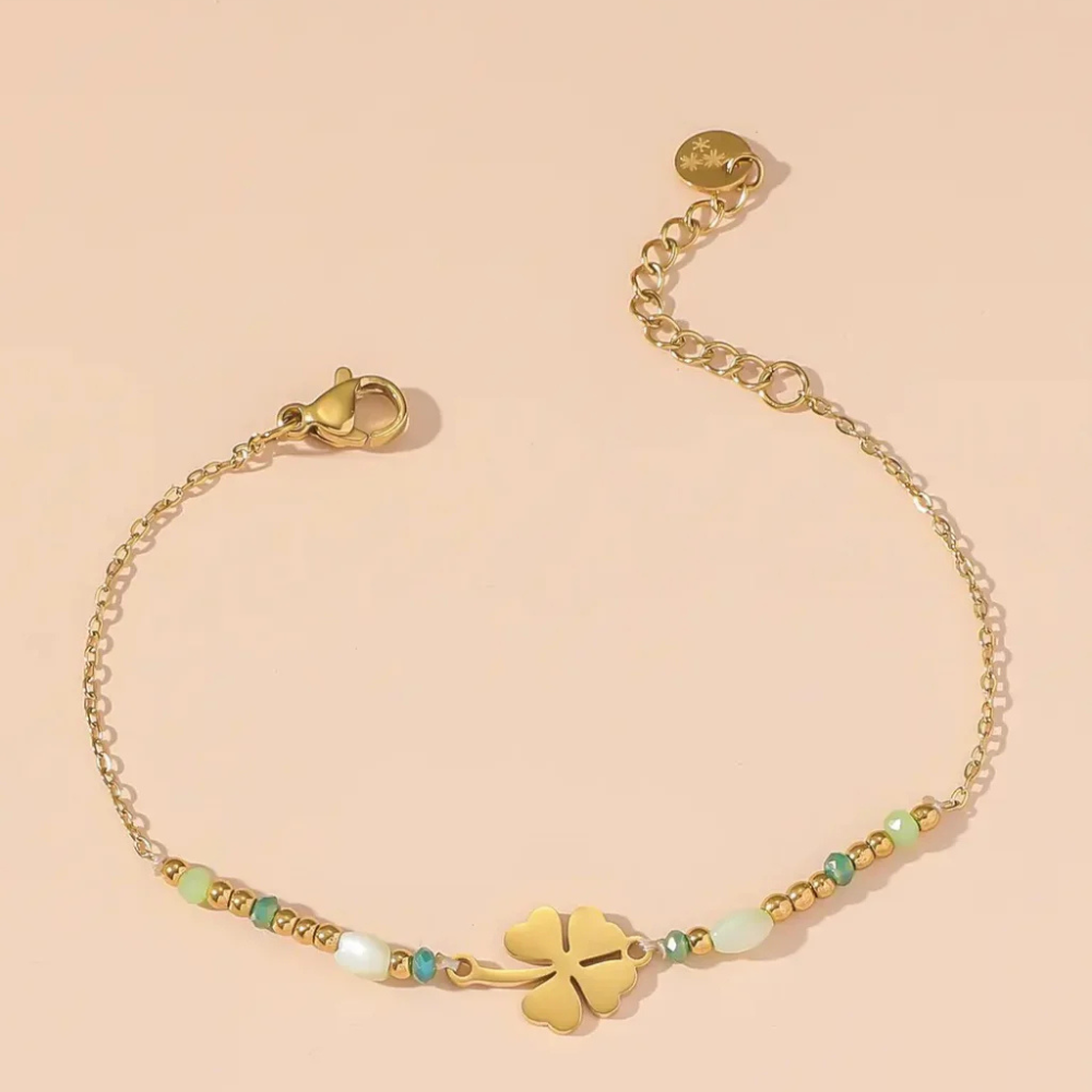Set di bracciali dorati con ciondoli verdi – Set Lucky Charm