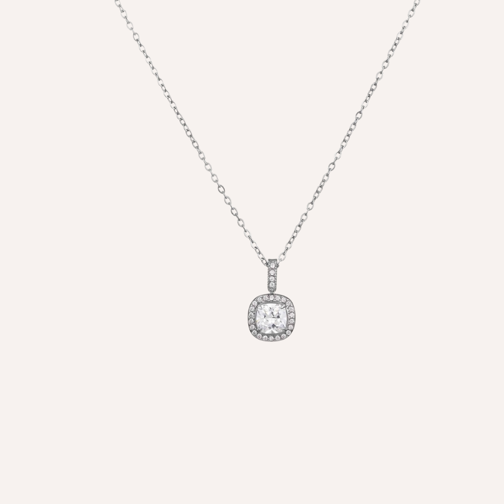 Collana con pendente quadrato di zirconi – Collana Halo Mini