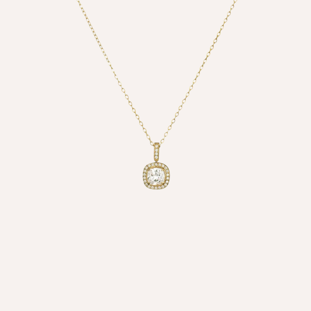 Collana con pendente quadrato di zirconi – Collana Halo Mini