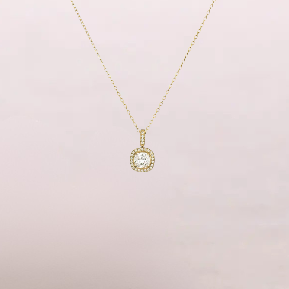 Collana con pendente quadrato di zirconi – Collana Halo Mini