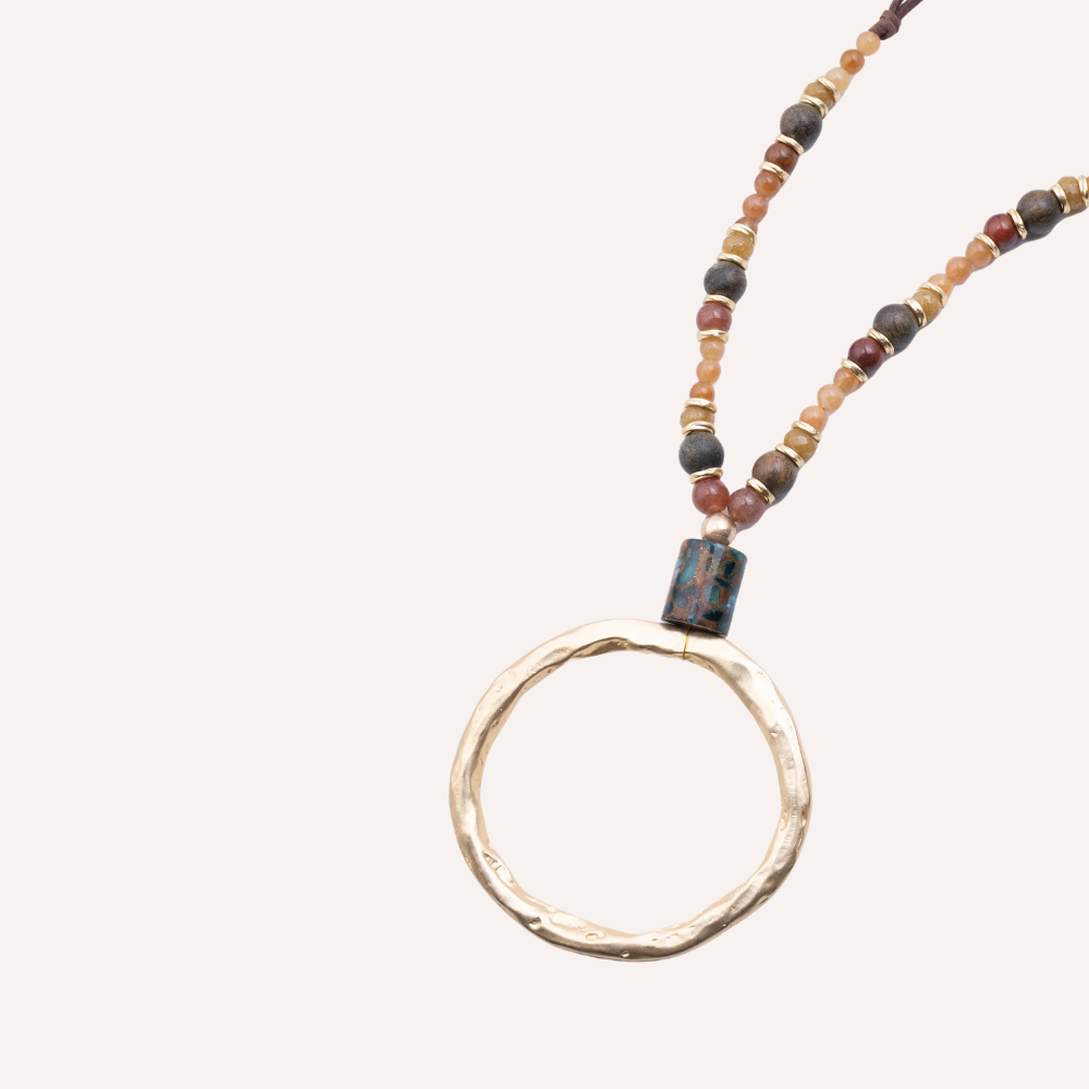 Collana con pendente a cerchio e perle naturali - Saturn