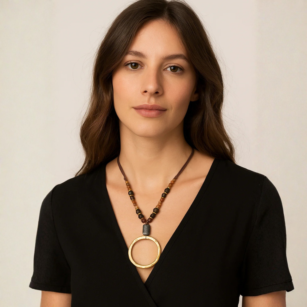 Collana con pendente a cerchio e perle naturali - Saturn