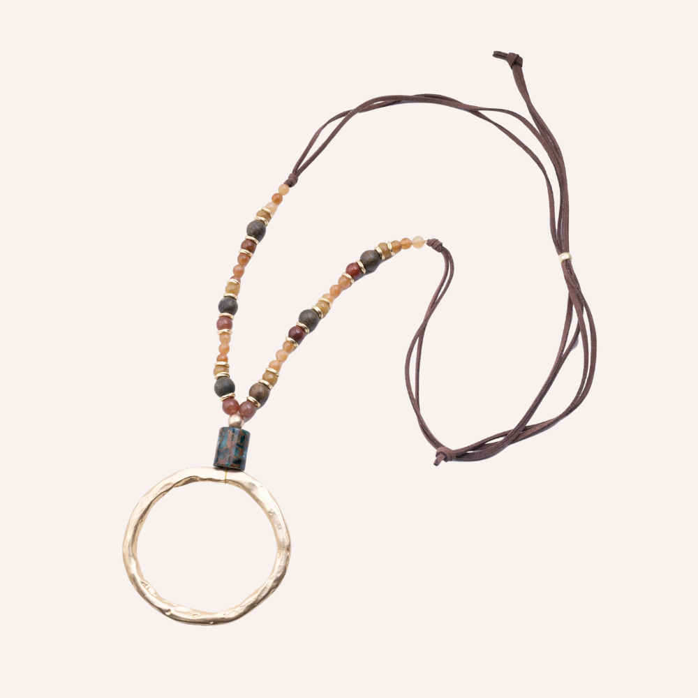 Collana con pendente a cerchio e perle naturali - Saturn