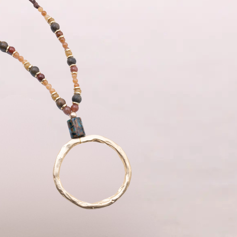 Collana con pendente a cerchio e perle naturali - Saturn