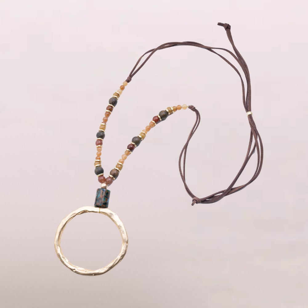 Collana con pendente a cerchio e perle naturali - Saturn