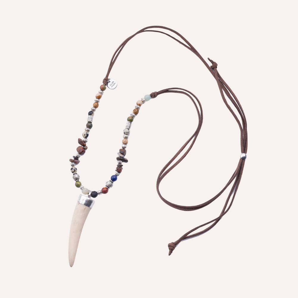 Collana con pendente a dente e perle naturali - Cornus Bianco