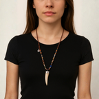 Collana con pendente a dente e perle naturali - Cornus Bianco