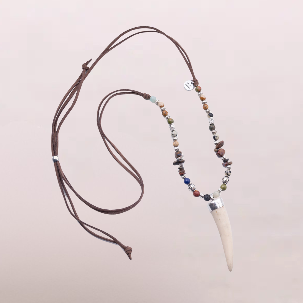 Collana con pendente a dente e perle naturali - Cornus Bianco