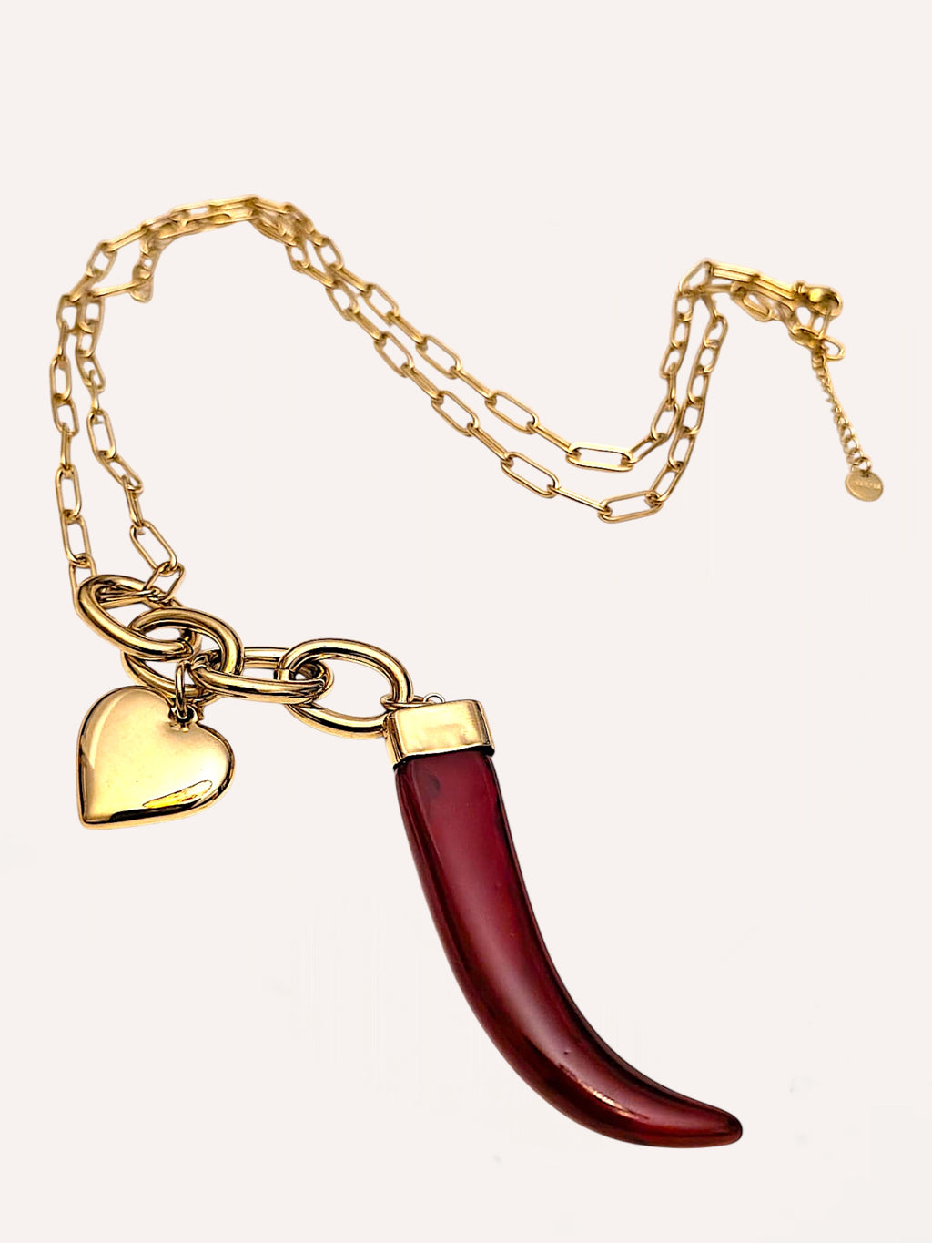 Collana lunga con corno e cuore – Collana Amuleto