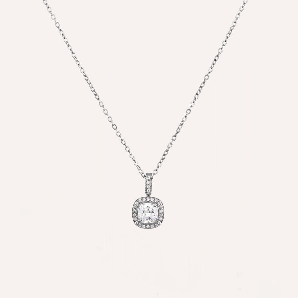 Collana con pendente quadrato di zirconi – Collana Halo Mini