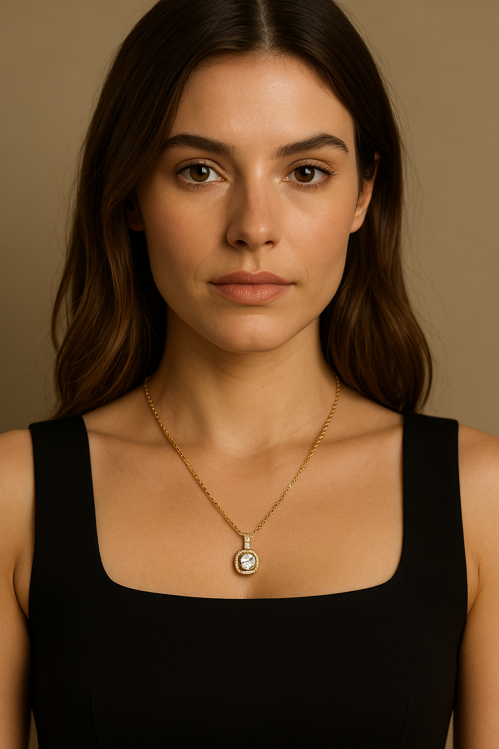 Collana con pendente quadrato di zirconi – Collana Halo Mini