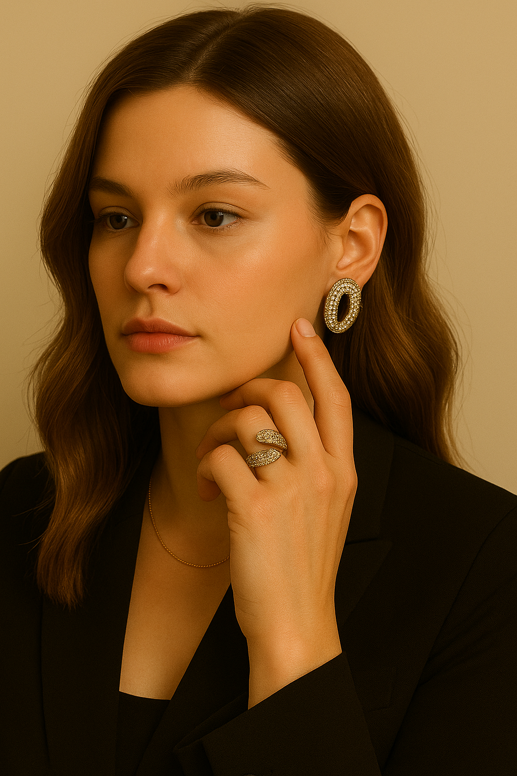 Anello aperto con cristalli – Anello Wave Pavé