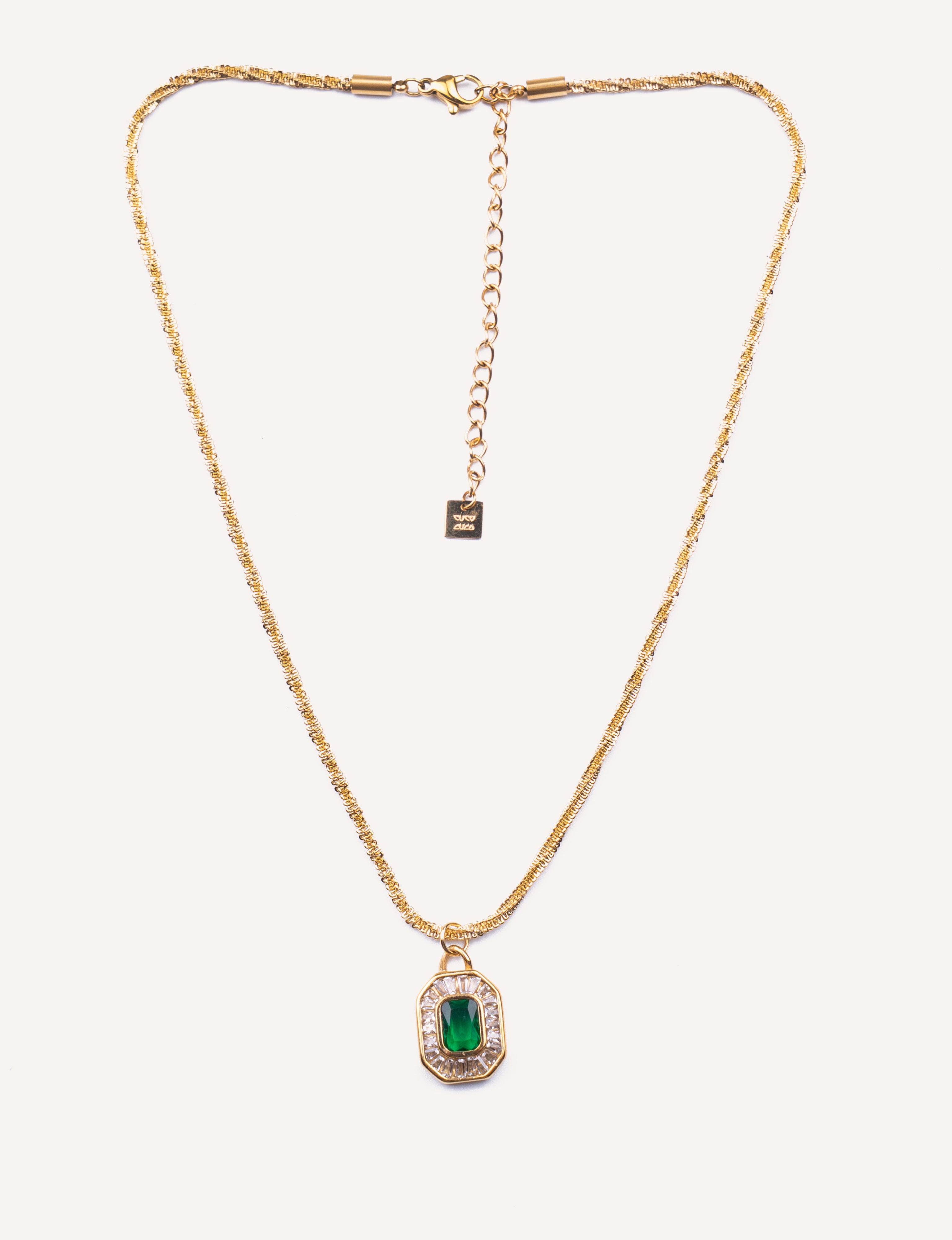 Collana con pendente verde e cristalli – Athena