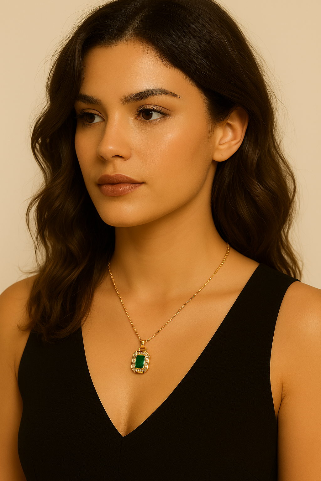 Collana con pendente verde e cristalli – Athena