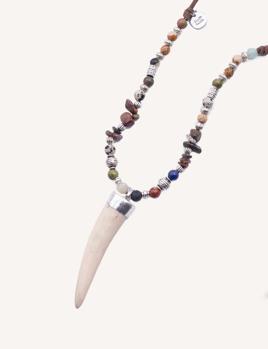 Collana con pendente a dente e perle naturali - Cornus Bianco