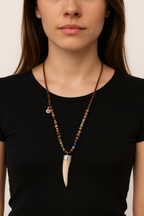 Collana con pendente a dente e perle naturali - Cornus Bianco