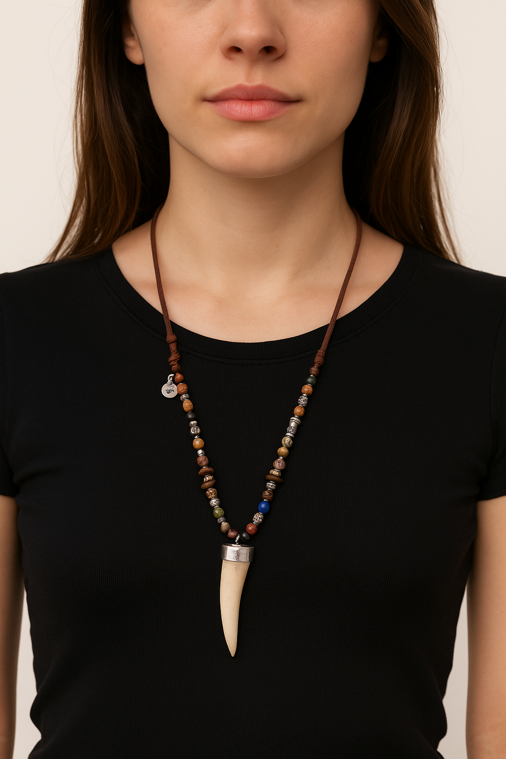 Collana con pendente a dente e perle naturali - Cornus Bianco